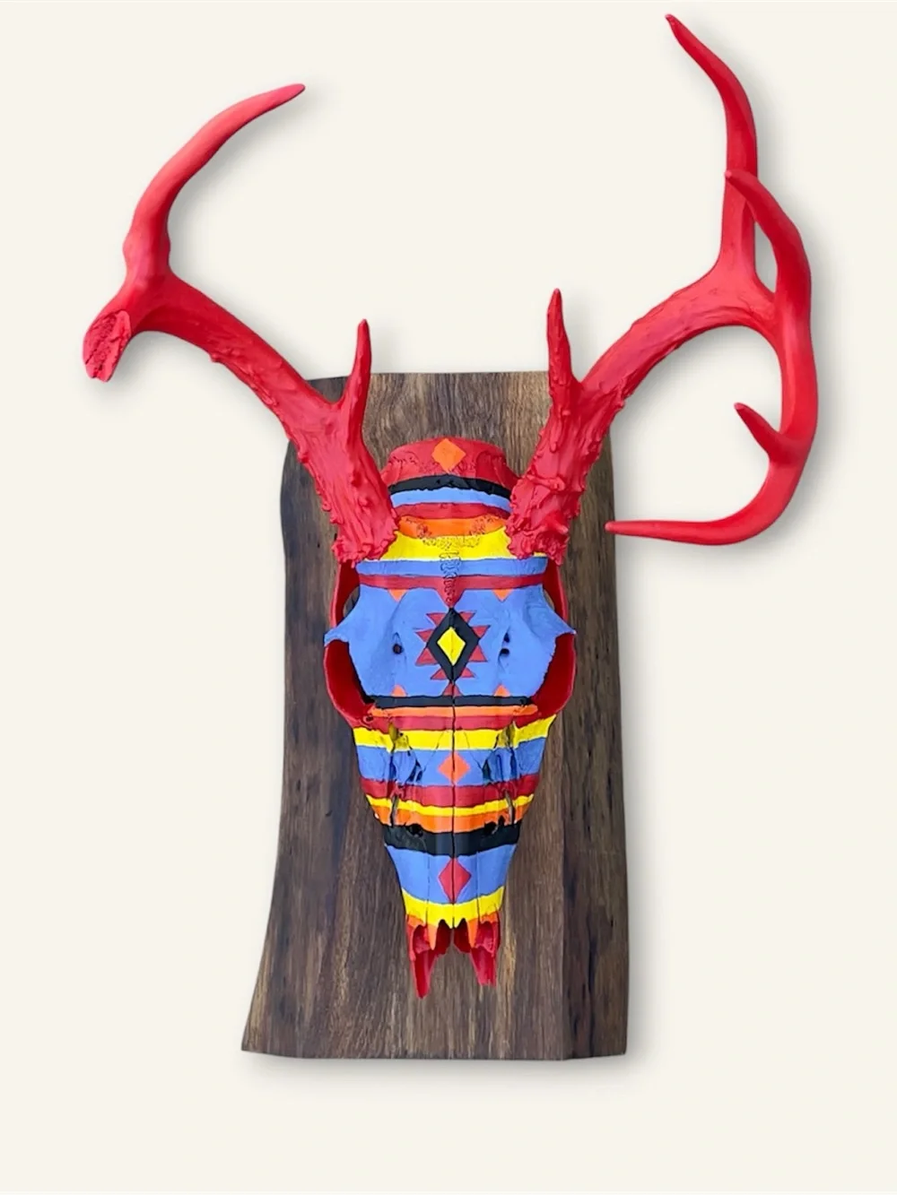 Aztec Hand Painted Deer Skull Wall Art Boho Home Decor